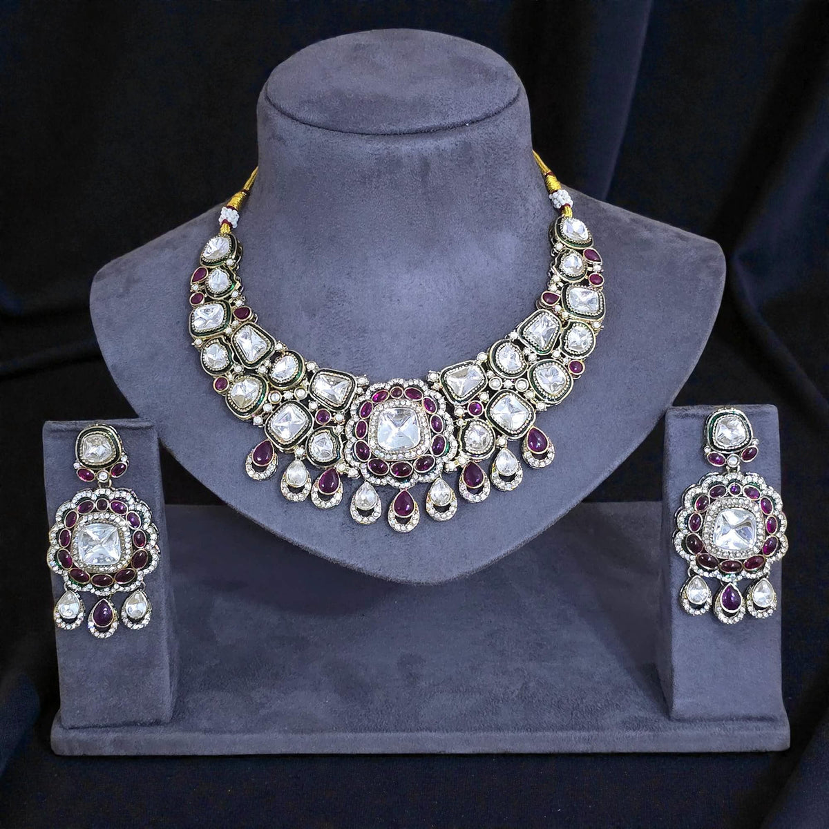 Antique Kundan Classic Necklace set With Mehndi Plating