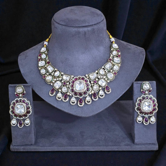 Antique Kundan Classic Necklace set With Mehndi Plating