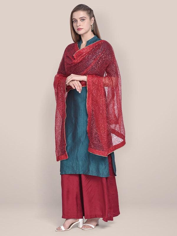 Red Embellished Net Dupatta shawl stole