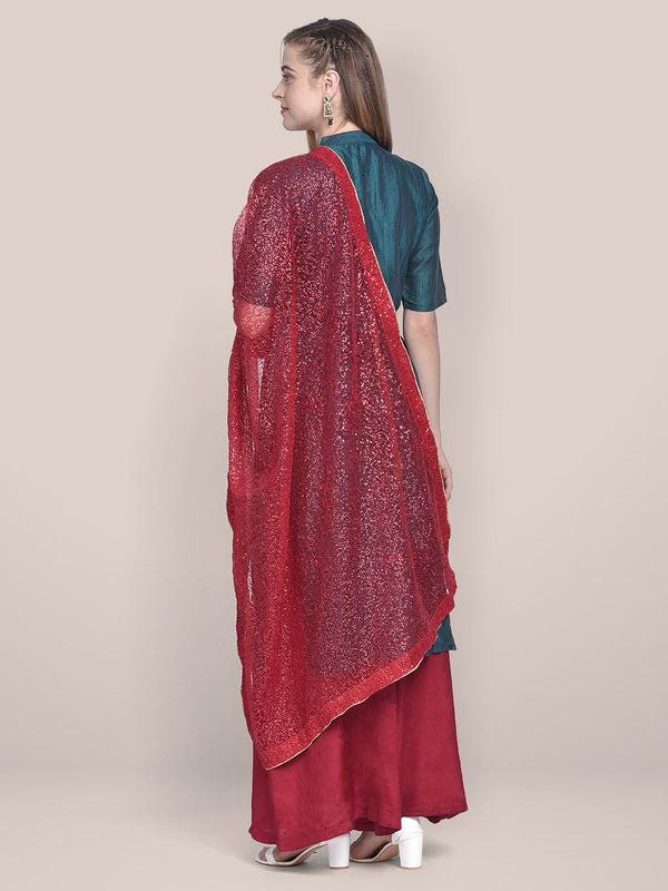 Red Embellished Net Dupatta shawl stole