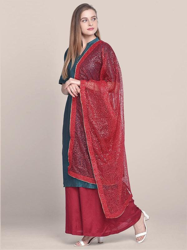 Red Embellished Net Dupatta shawl stole