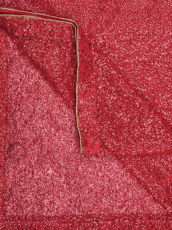 Red Embellished Net Dupatta shawl stole