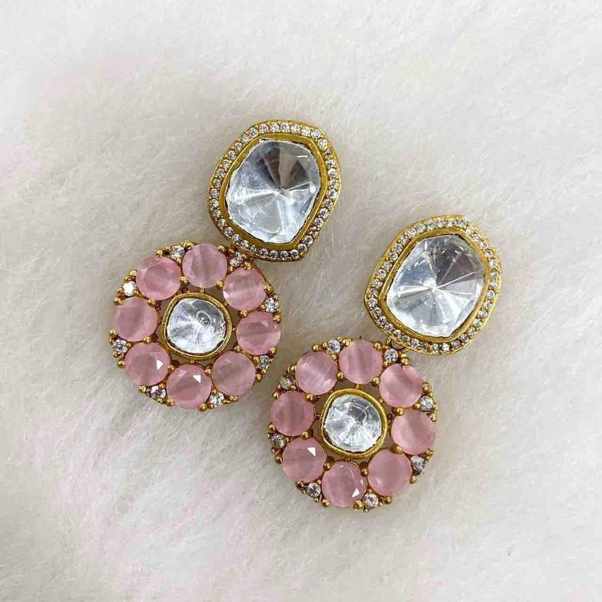 Chunky American Diamond and polki Dangle Earrings: Trendy Statement Jewelry