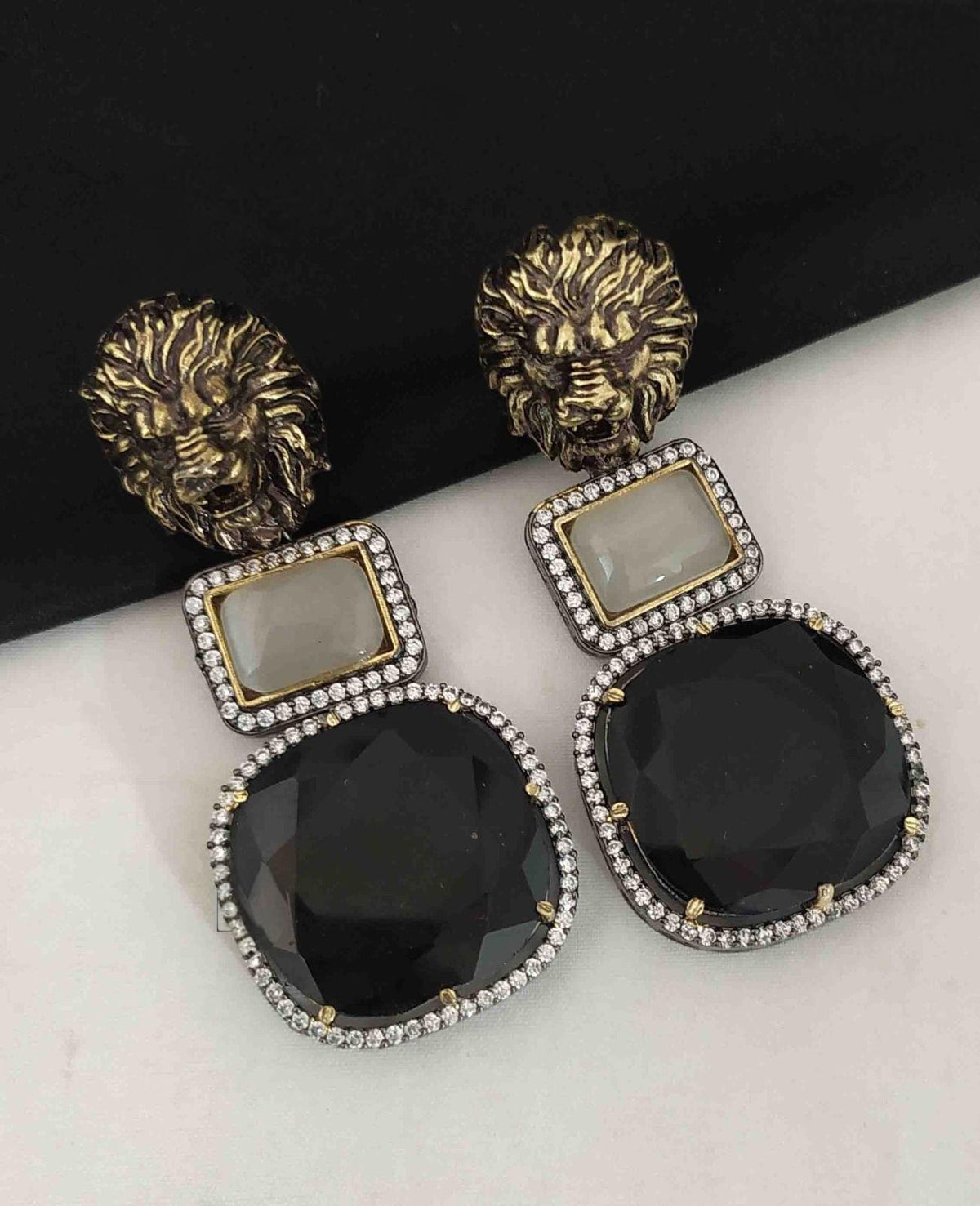 Sabya inspired Polki and semiprecious stone earrings with American diamonds