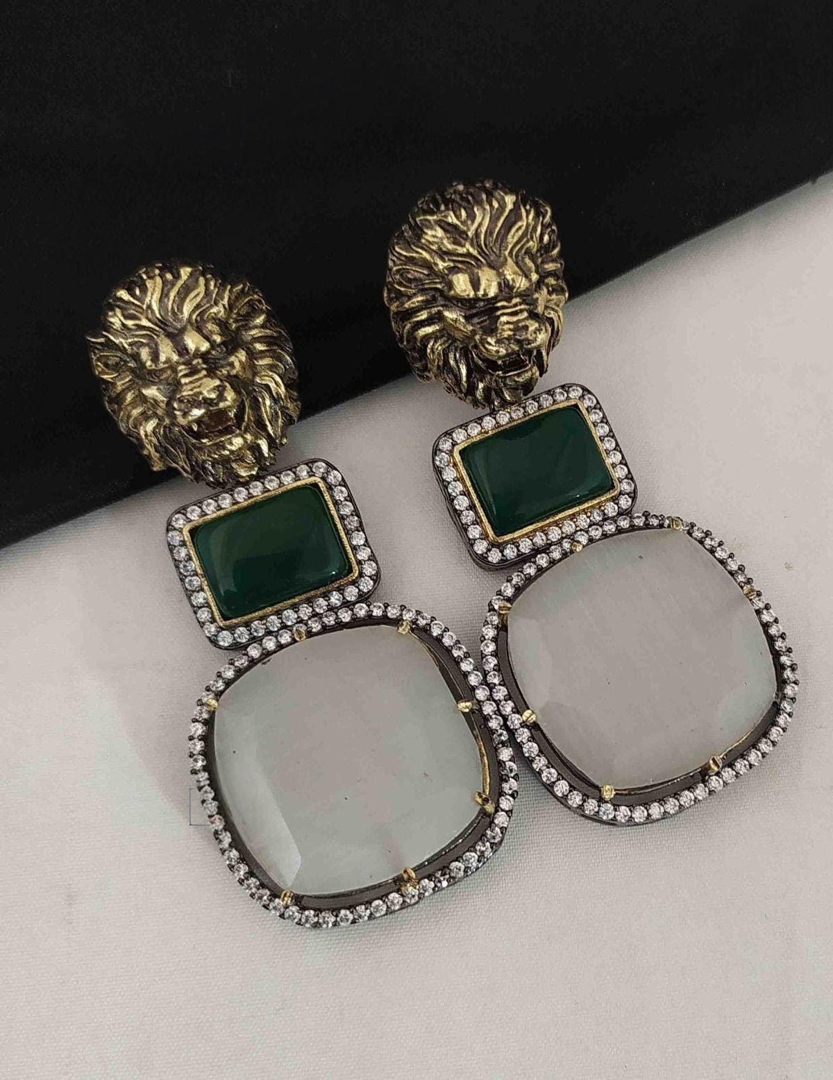 Sabya inspired Polki and semiprecious stone earrings with American diamonds