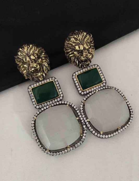Sabya inspired Polki and semiprecious stone earrings with American diamonds