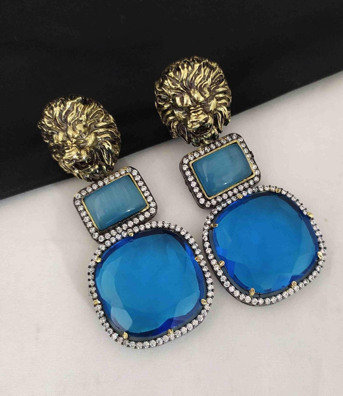 Sabya inspired Polki and semiprecious stone earrings with American diamonds