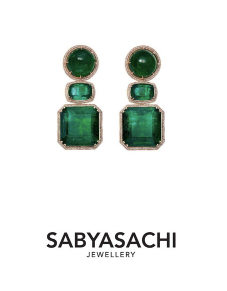 Sabya inspired Polki and semiprecious stone earrings with American diamonds