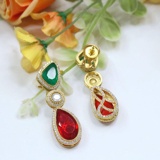 Polki and semiprecious stone earrings with American diamonds Sabya inspired