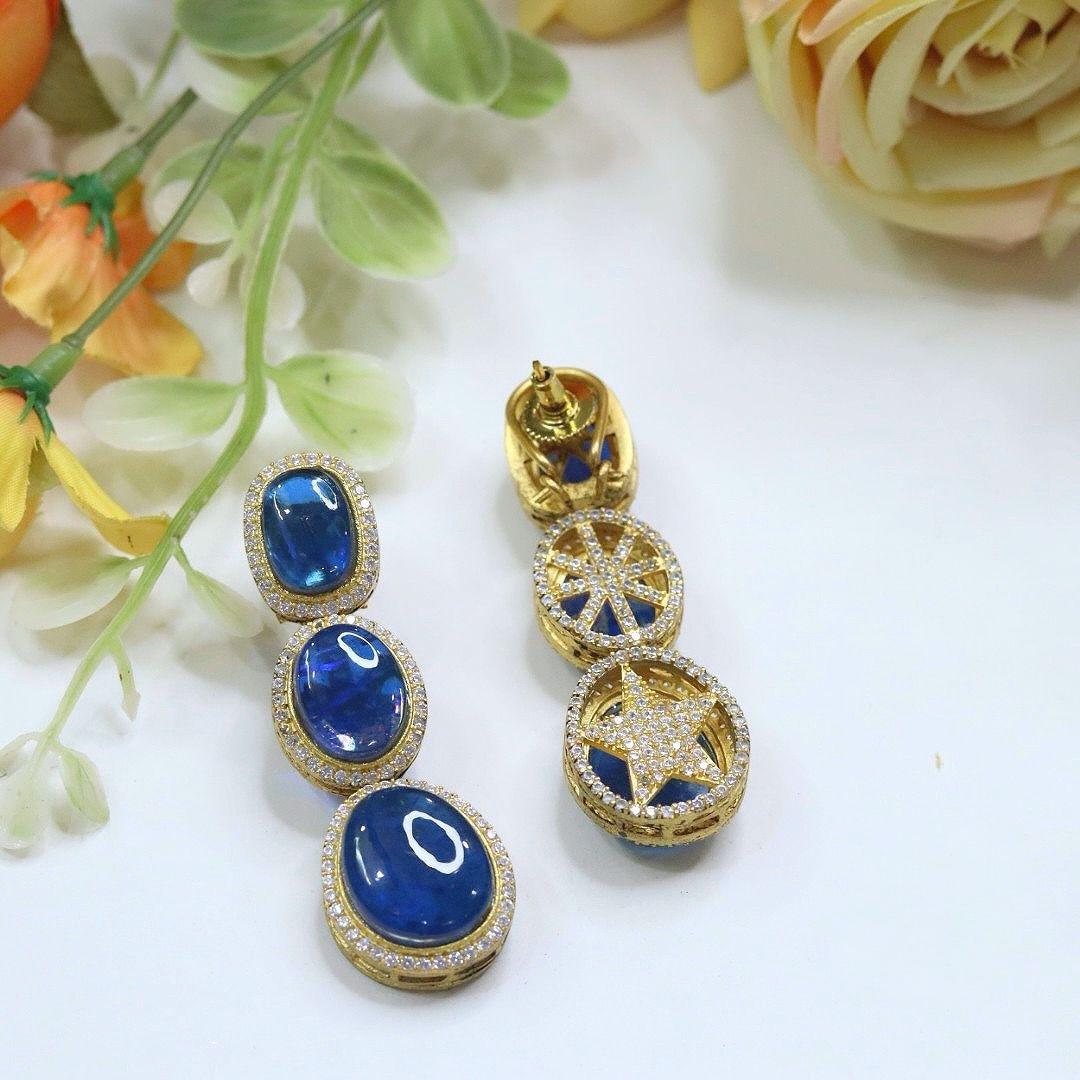 Polki and semiprecious stone earrings with American diamonds Sabya inspired
