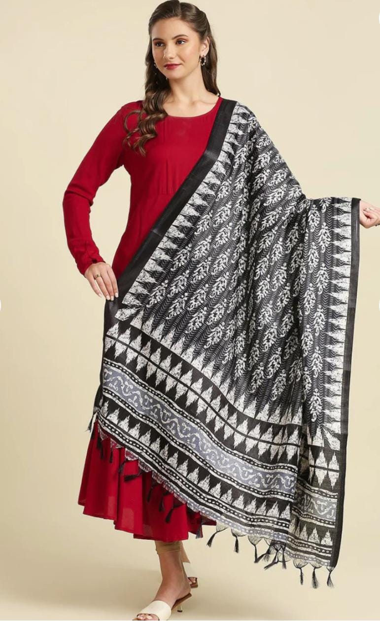 Navy blue floral Printed art silk dupatta/shawl/stole