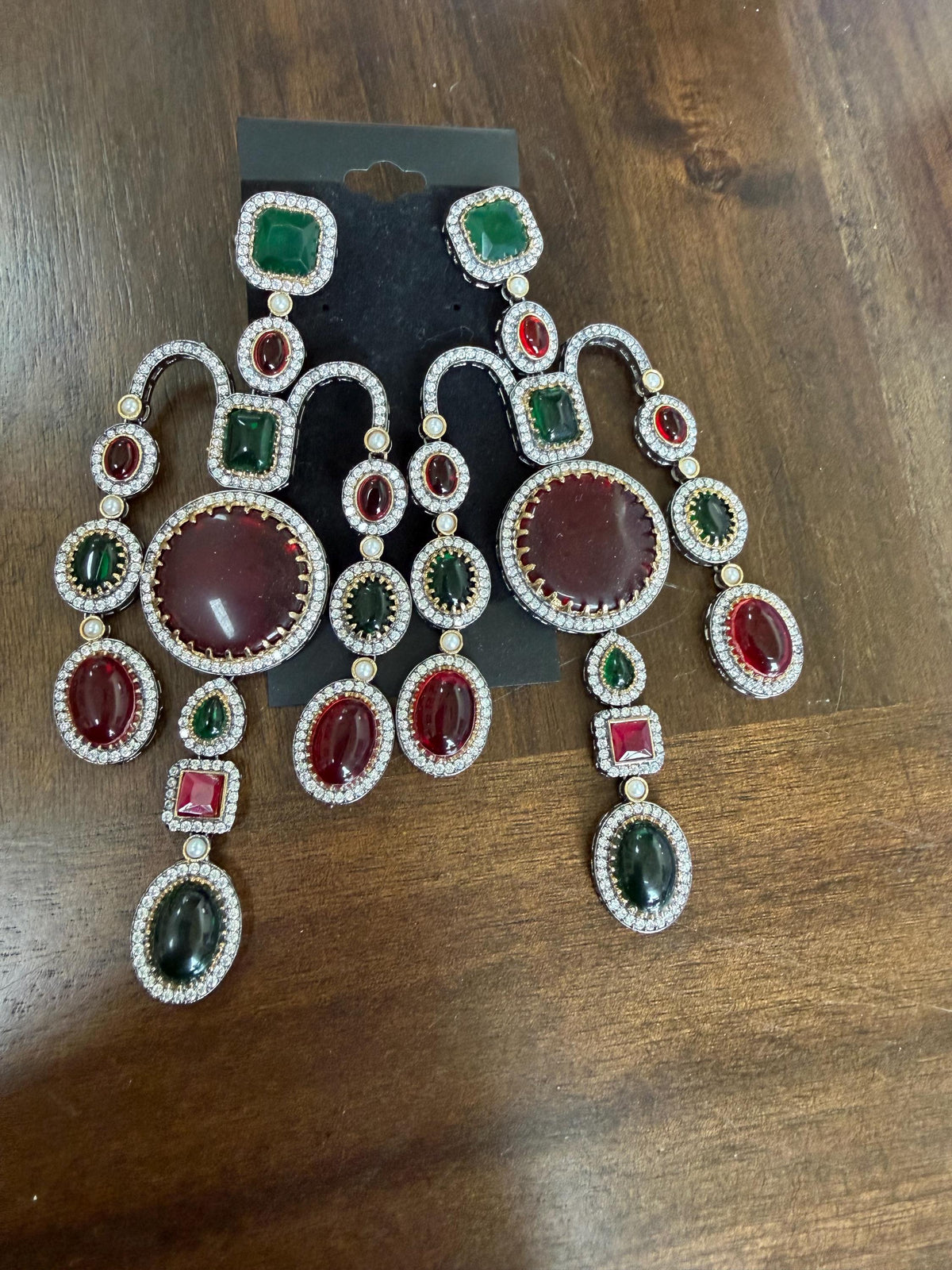 Polki and stone earrings with American diamonds Sabya inspired 5 inch long
