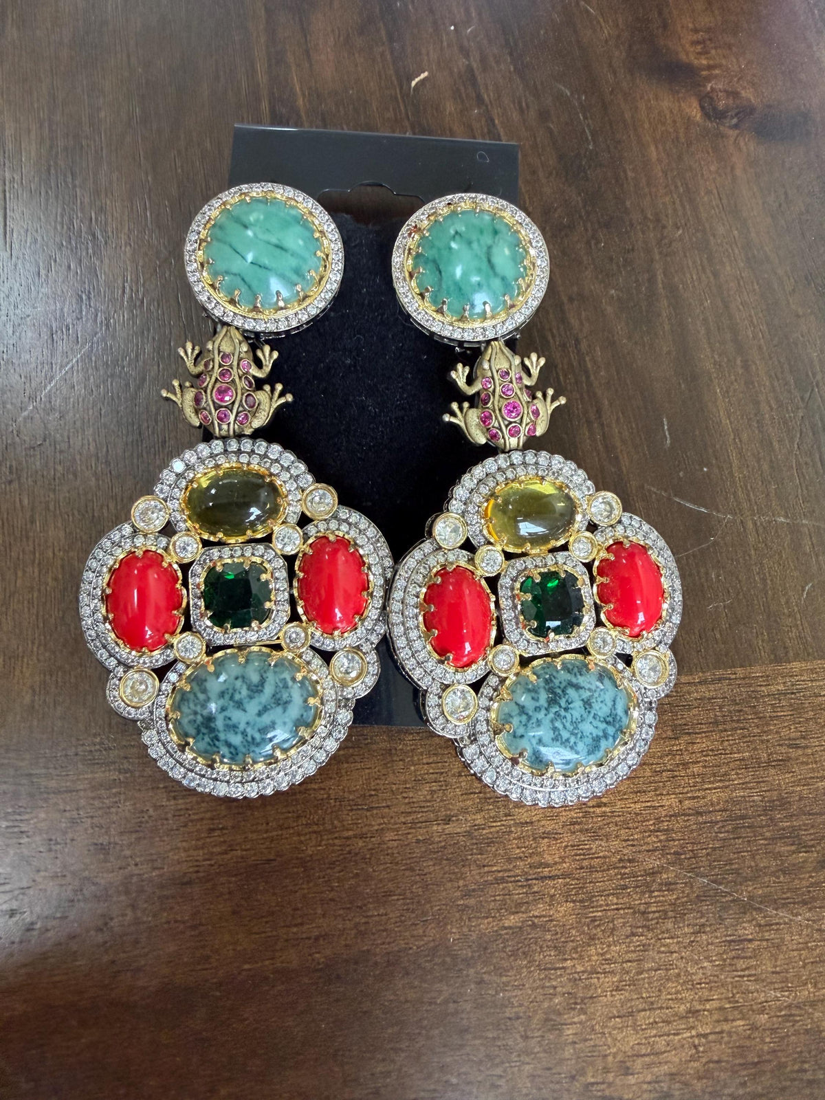 Polki and semiprecious stone earrings with American diamonds Sabya inspired