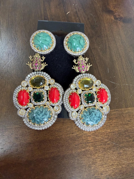 Polki and semiprecious stone earrings with American diamonds Sabya inspired