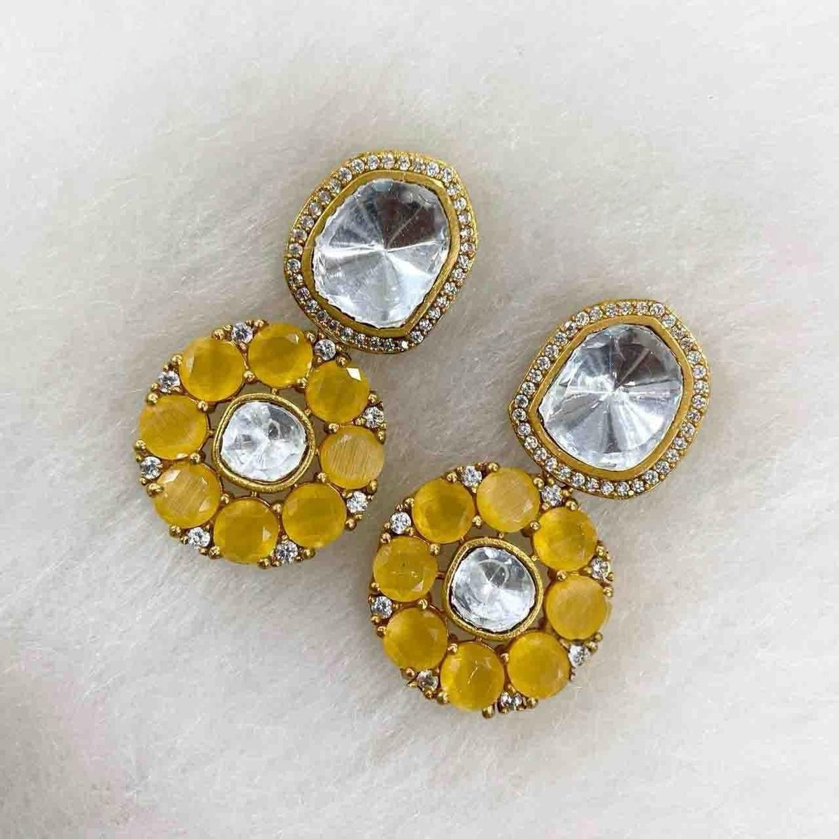 Chunky American Diamond and polki Dangle Earrings: Trendy Statement Jewelry