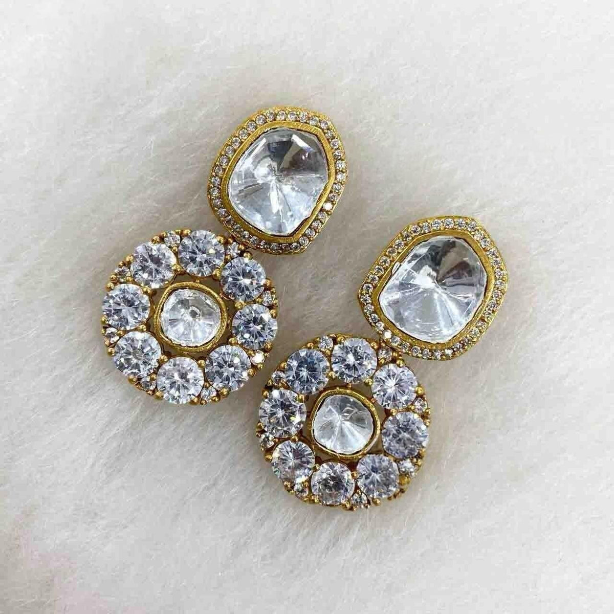 Chunky American Diamond and polki Dangle Earrings: Trendy Statement Jewelry