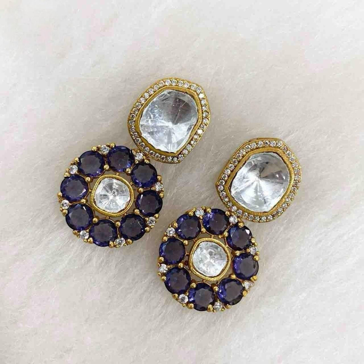 Chunky American Diamond and polki Dangle Earrings: Trendy Statement Jewelry