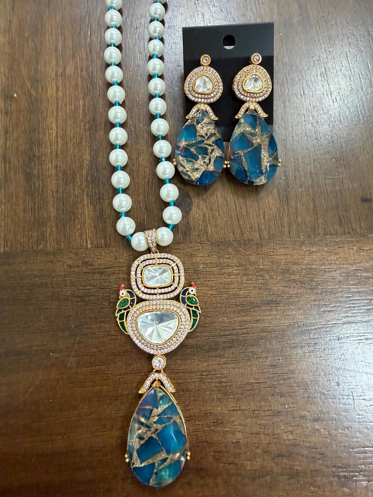 Stone Necklace Set : Mossanite, Polki American Diamonds and pearls