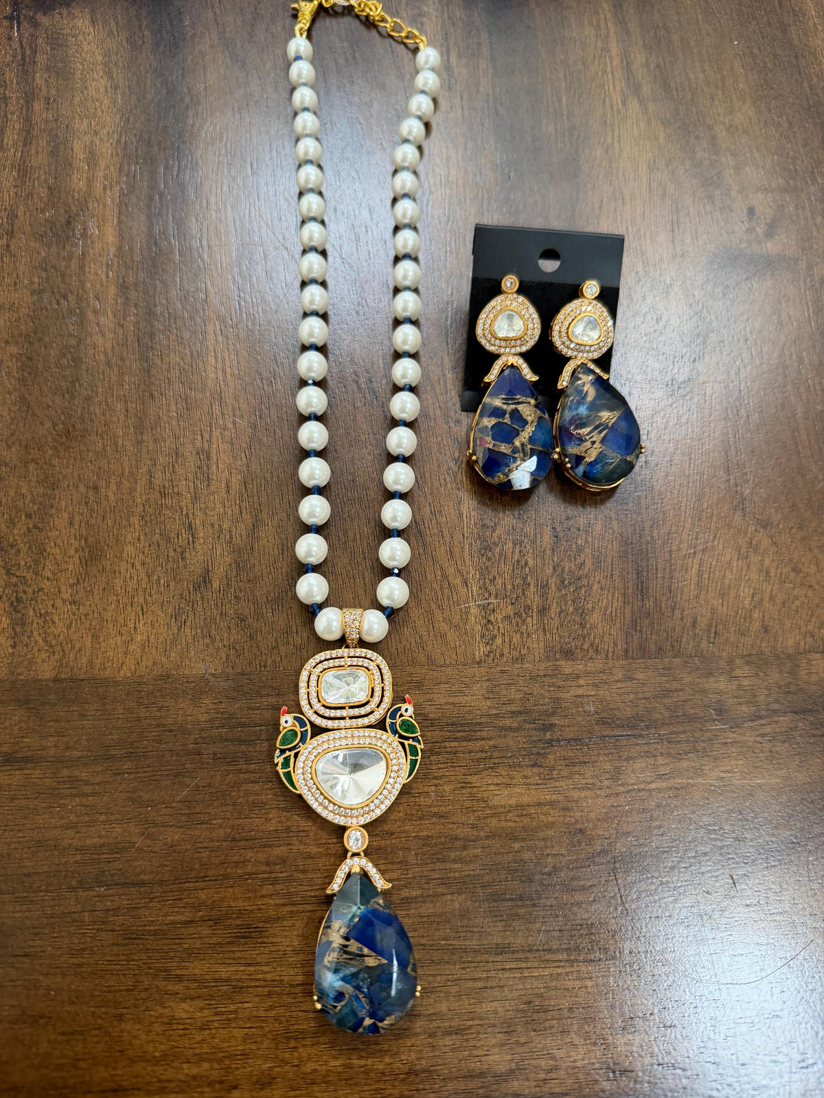 Stone Necklace Set : Mossanite, Polki American Diamonds and pearls