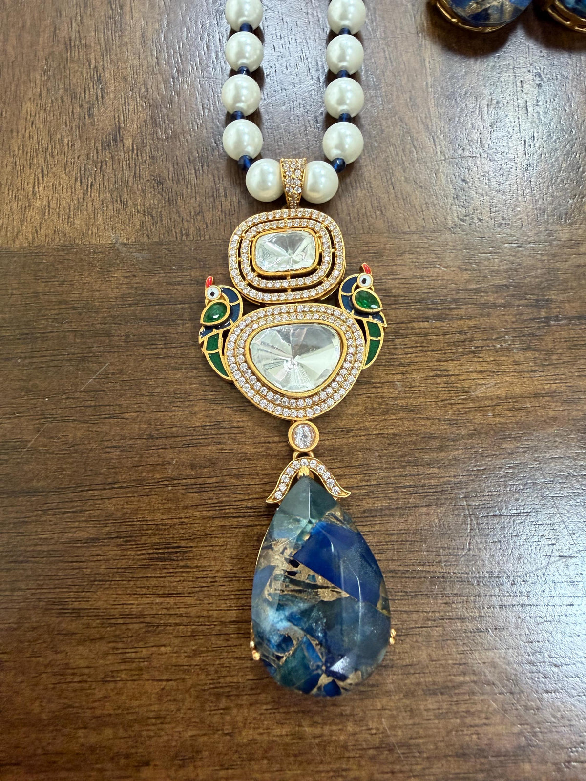 Stone Necklace Set : Mossanite, Polki American Diamonds and pearls