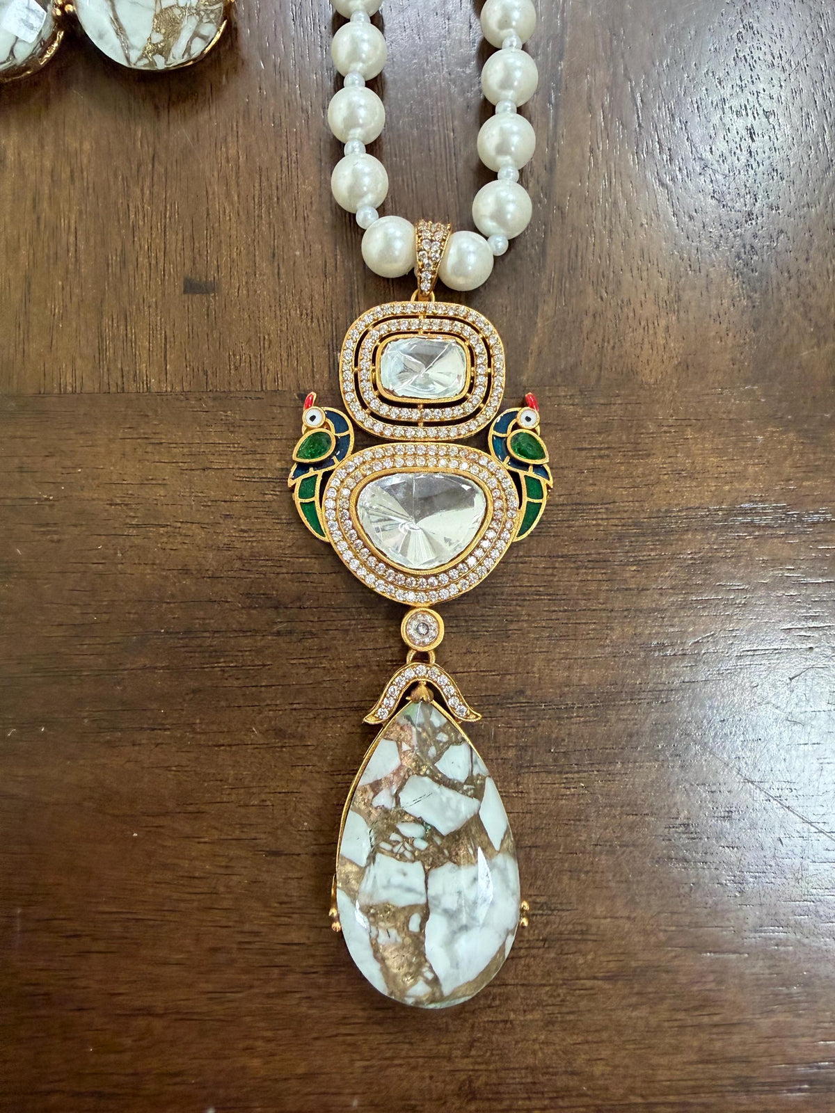 Stone Necklace Set : Mossanite, Polki American Diamonds and pearls