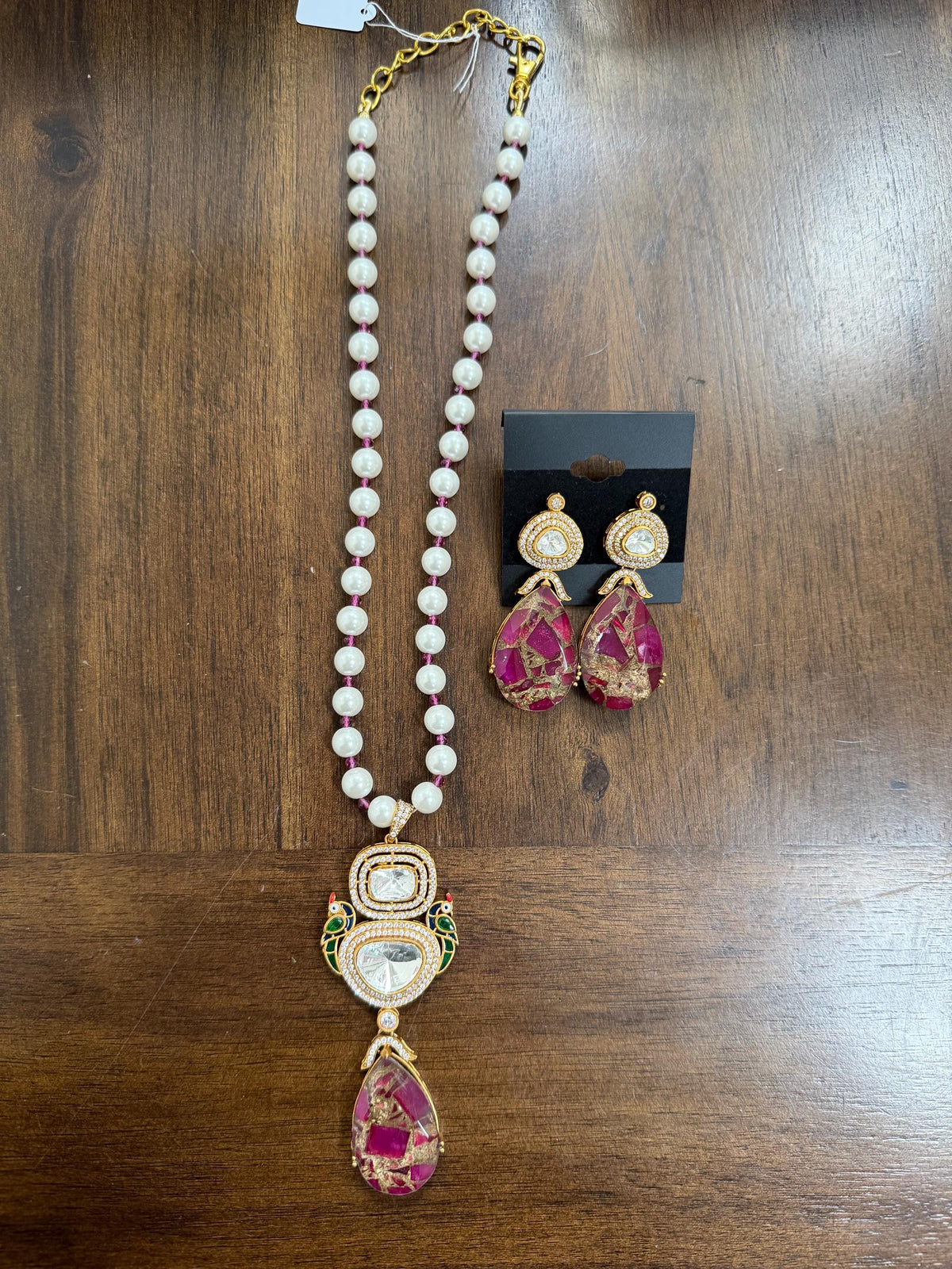 Stone Necklace Set : Mossanite, Polki American Diamonds and pearls