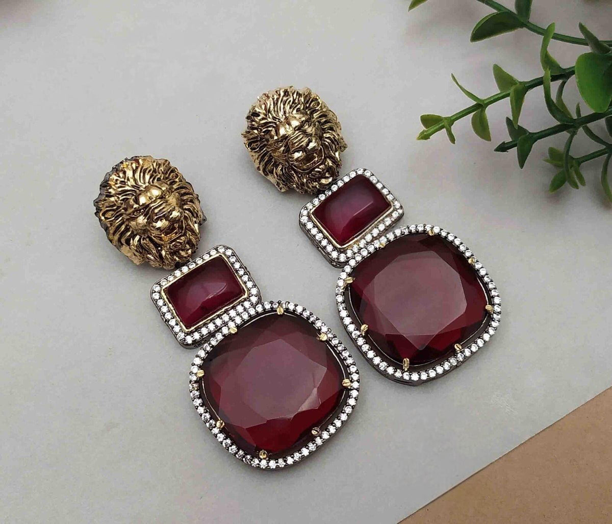 Sabya inspired Polki and semiprecious stone earrings with American diamonds