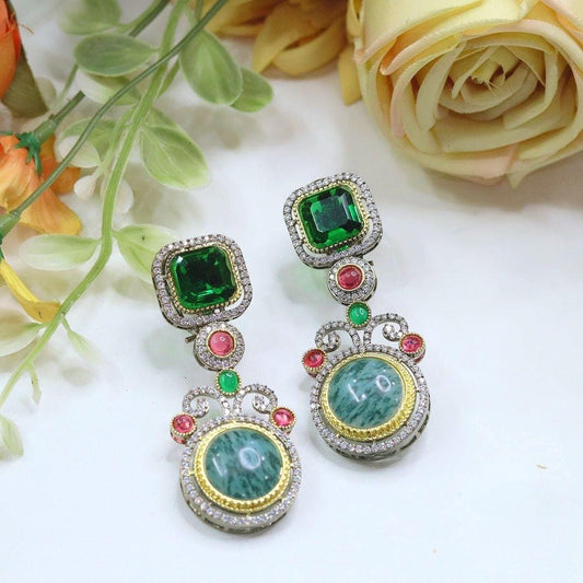 Polki and semiprecious stone earrings with American diamonds Sabya inspired