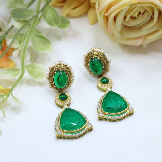 Polki and semiprecious stone earrings with American diamonds Sabya inspired