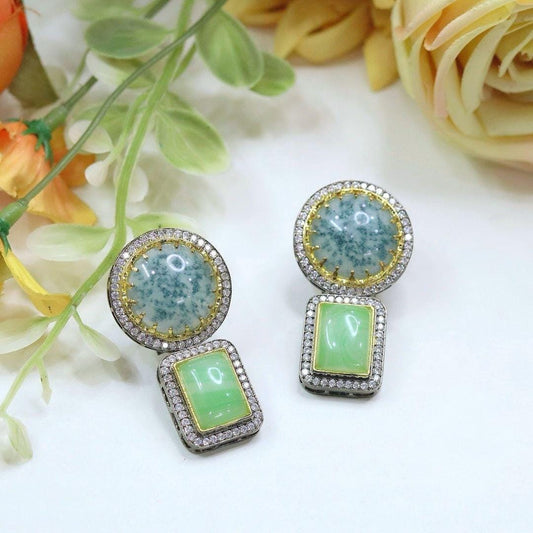 Polki and semiprecious stone earrings with American diamonds Sabya inspired