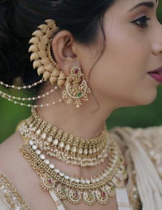Maharashtrain Kaan Ear cuff back ear earrings in gold polished and american diamonds