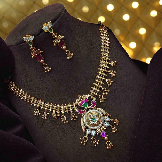 Rajwadi inspired design necklace set gold polished