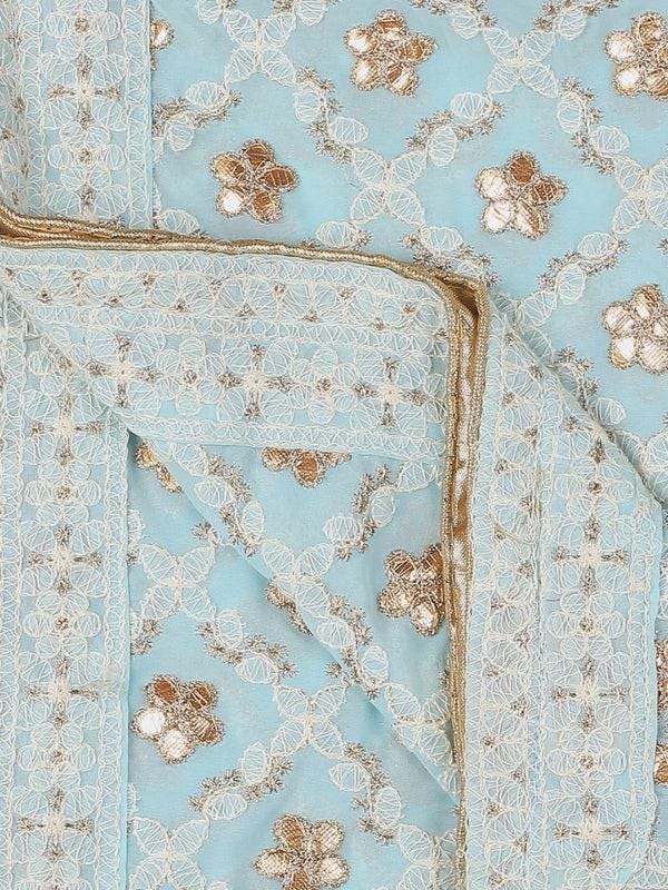 Sky Blue Georgette Lucknowi Dupatta: Gotta Patti Work Stole Shawl