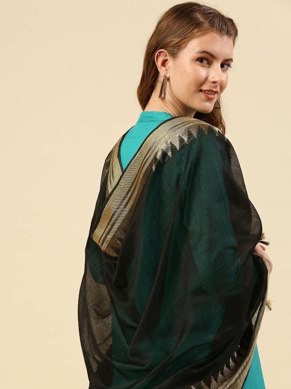 Banarasi Silk Dupatta with Temple Border Wine/Coral color stole