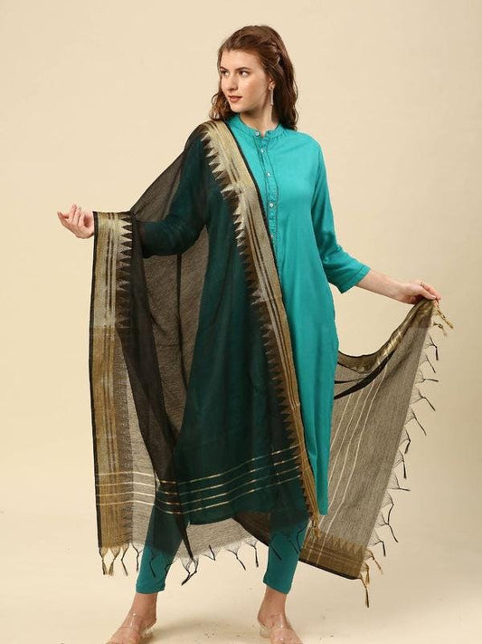 Banarasi Silk Dupatta with Temple Border Wine/Coral color stole