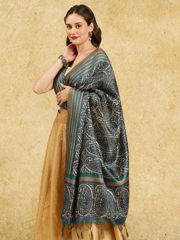 Blue Paisley Printed Art Silk Dupatta/shawl/stole