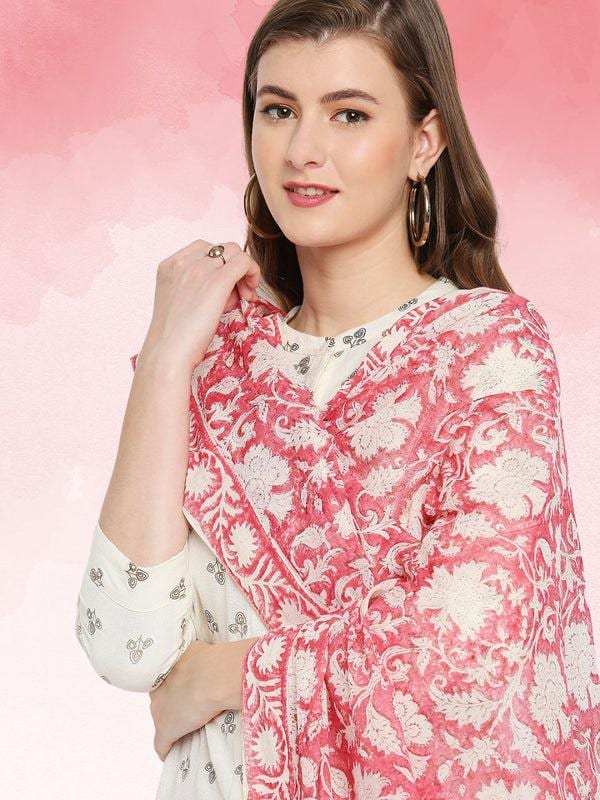 Pink & White Hand Block Printed Pure Cotton Dupatta/shawl/stole