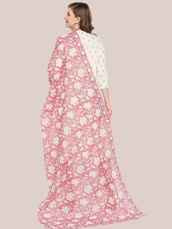 Pink & White Hand Block Printed Pure Cotton Dupatta/shawl/stole