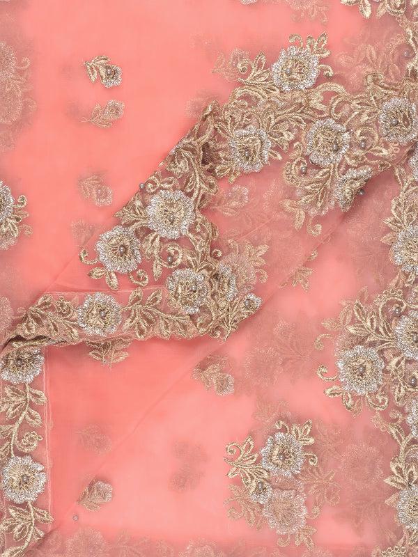 Peach Embroidered Net Dupatta with Cutwork stole/shawl
