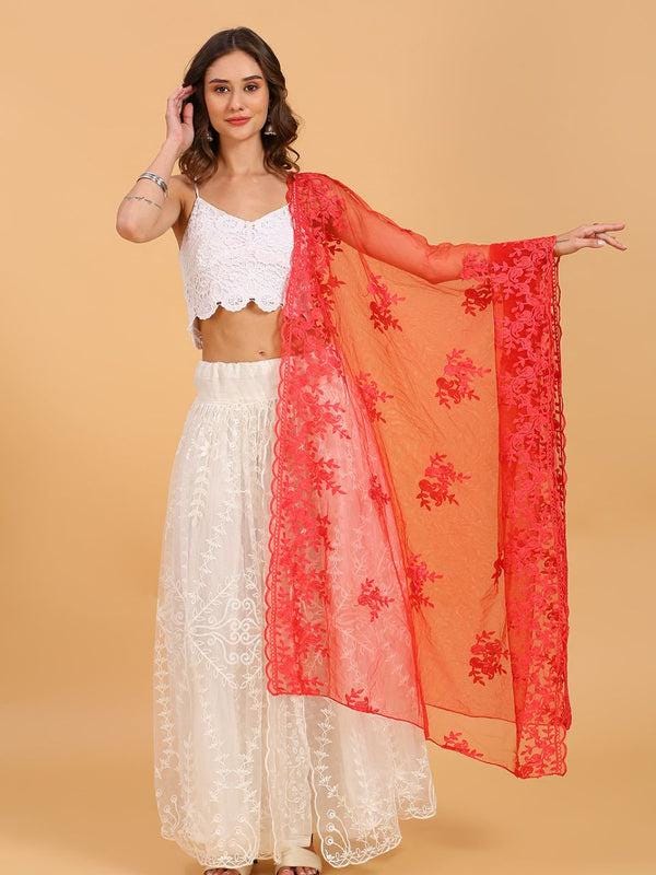 Embroidered Floral Motifs Net Dupatta stole/shawl