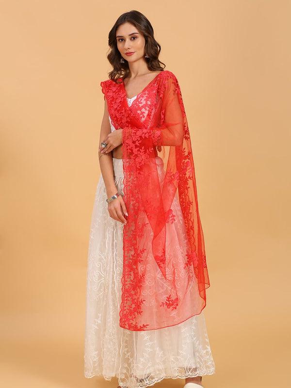Embroidered Floral Motifs Net Dupatta stole/shawl