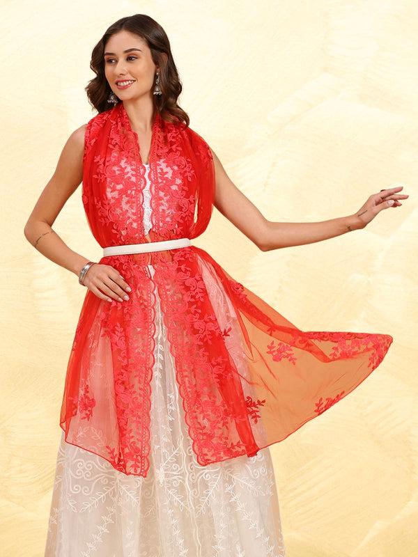 Embroidered Floral Motifs Net Dupatta stole/shawl