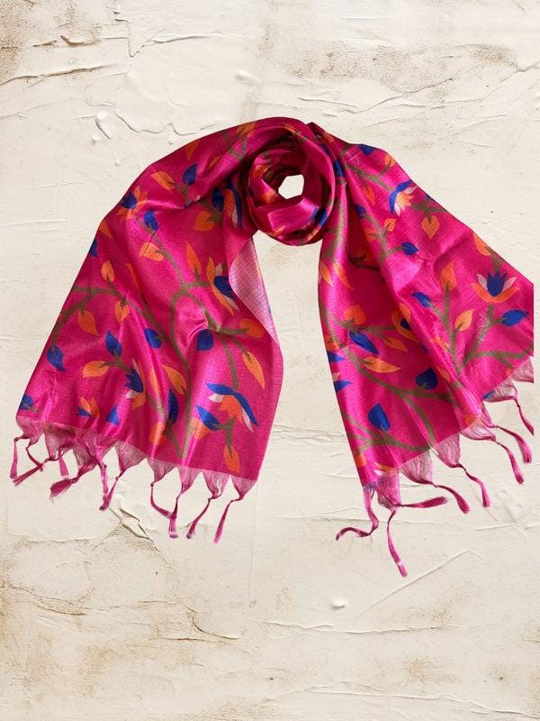 Rani Pink Batik Printed Art Silk Small Stole/SCARF/shawl/stole