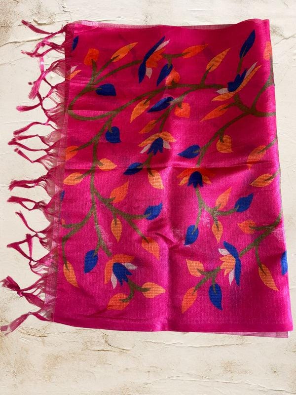 Rani Pink Batik Printed Art Silk Small Stole/SCARF/shawl/stole