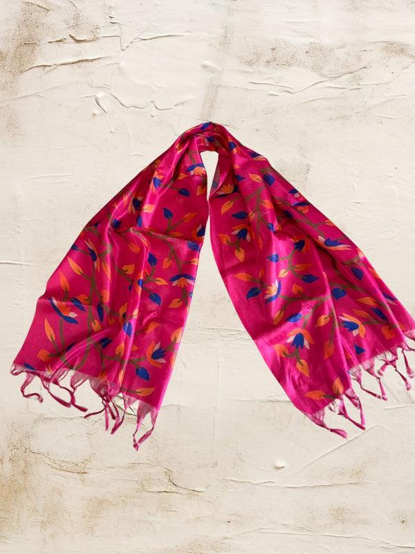 Rani Pink Batik Printed Art Silk Small Stole/SCARF/shawl/stole