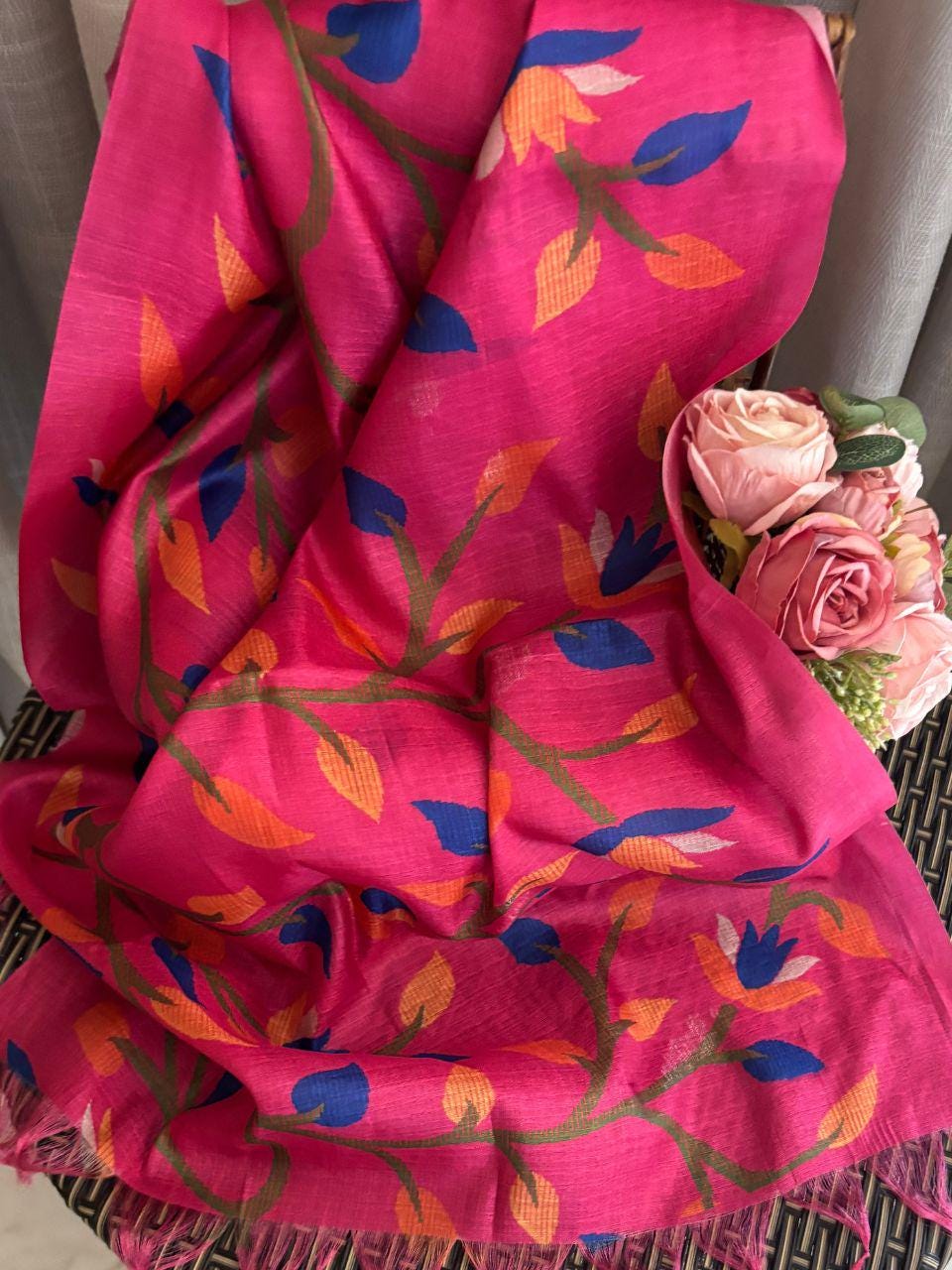 Rani Pink Batik Printed Art Silk Small Stole/SCARF/shawl/stole
