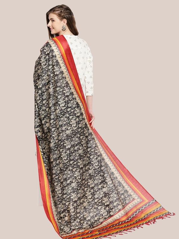 Ethnic Black and White Printed Art Silk Dupatta/shawl/stole