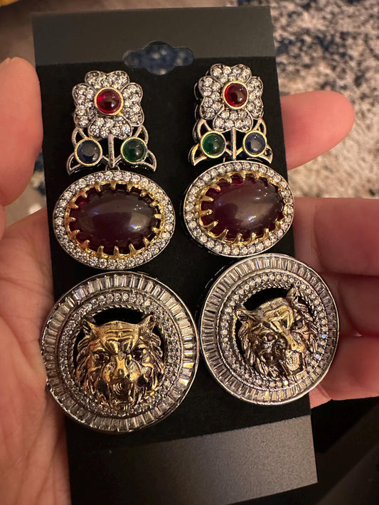 Sabya inspired earrings, Victorian two-tone polished