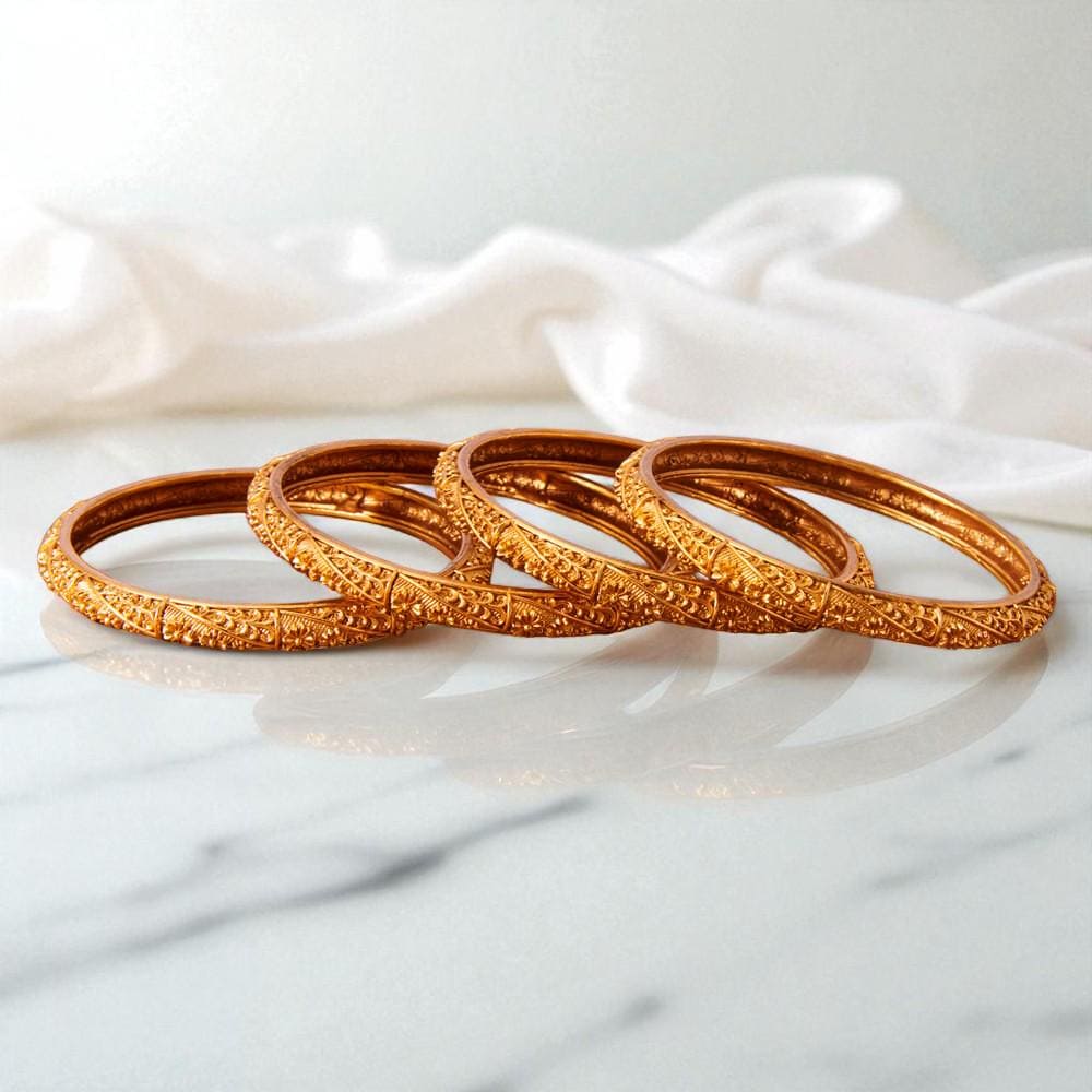 Delicate design gold polished Bangle Set, size 2.2, set of 4