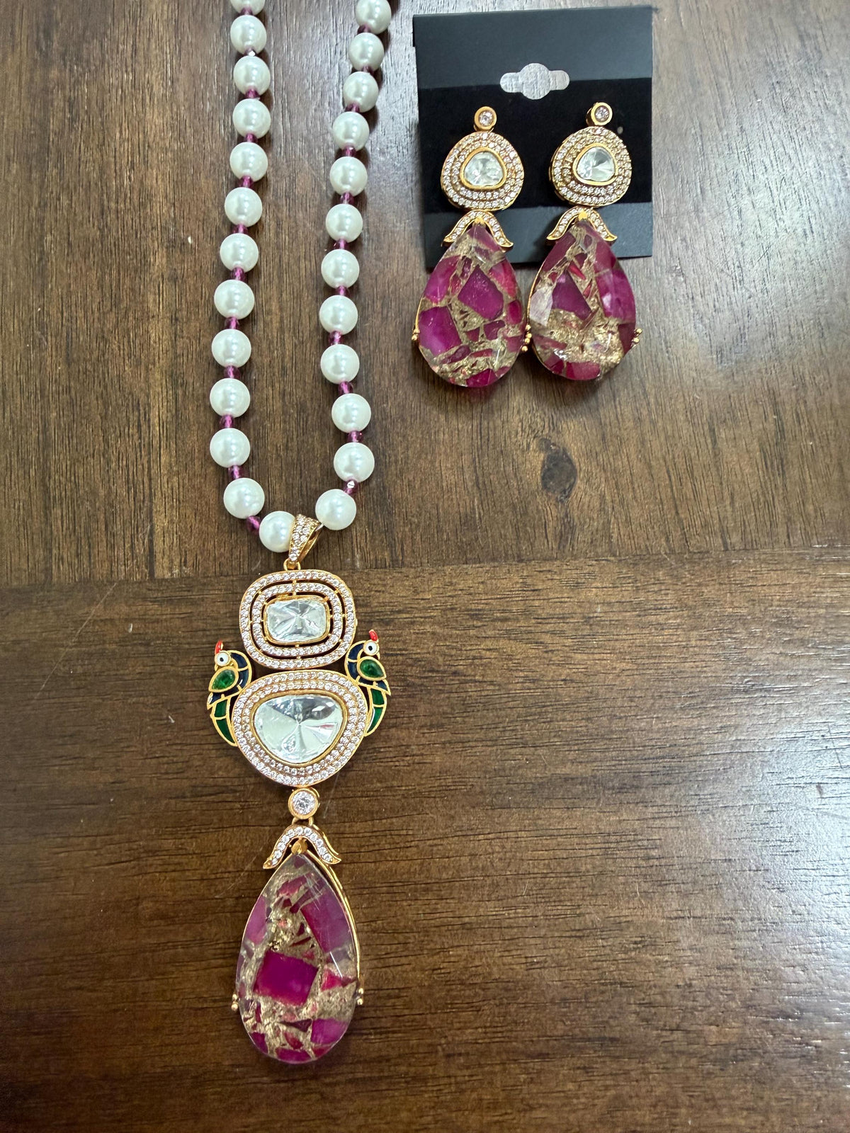Stone Necklace Set : Mossanite, Polki American Diamonds and pearls